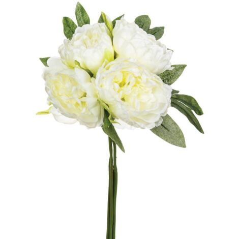 Ramo de 4 peonías artificiales - blancas H30 cm - Atmosphera créateur d'intérieur