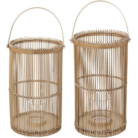 Juego de 2 faroles de bambú y cristal - Atmosphera créateur d'intérieur