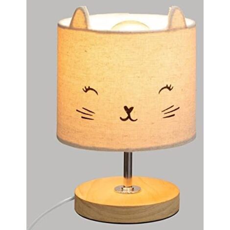 Lámpara infantil «Chat» - algodón y madera Alt.21 cm - Atmosphera créateur d'intérieur