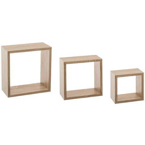 Conjunto de 3 estantes de pared de cubos de roble natural (1/3)