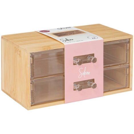 Caja De Pañuelos Five Con Cajones De Bambú - Diseño Terre Inconnue, 3 Compartimentos De Almacenamiento, Organizador Para Baño O Mesa