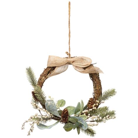 Corona ramas y acebo 36cm blanco - Feeric lights & christmas