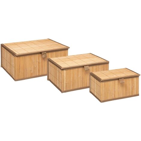 Juego 3 cestas Bambú con tapa -