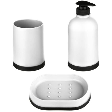 Juego de baño 3 piezas polipropileno: dispensador jabon, vaso y jabonera