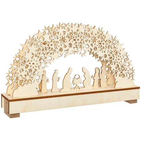 Crèche De Noël Lumineuse En Bois Avec 9 Figurines - Décoration De Table Traditionnelle Avec Éclairage LED