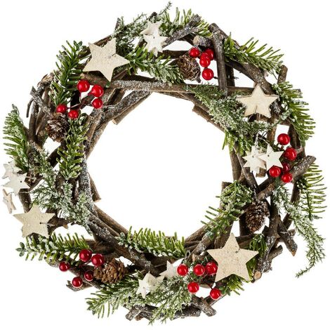 Corona con ramas y estrellas 30cm madera - Feeric lights & christmas