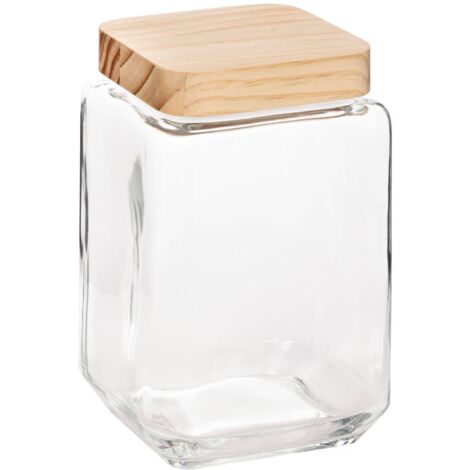 Tarro cuadrado de cristal con tapa de madera de pino 1,7l - 5five