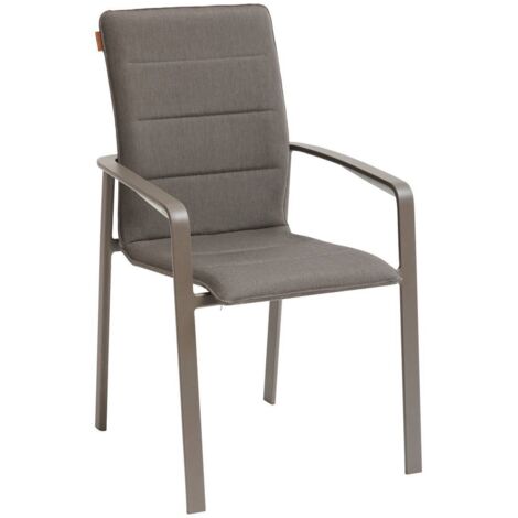 Fauteuil De Jardin PELOSA En Aluminium Empilable - Coussin Déhoussable Gris Anthracite, 55x58x85 Cm