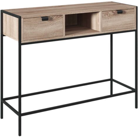 Mueble recibidor de Entrada Aliaj 2 Cajones 1 Hueco Central Negro y Roble Claro 100 cm