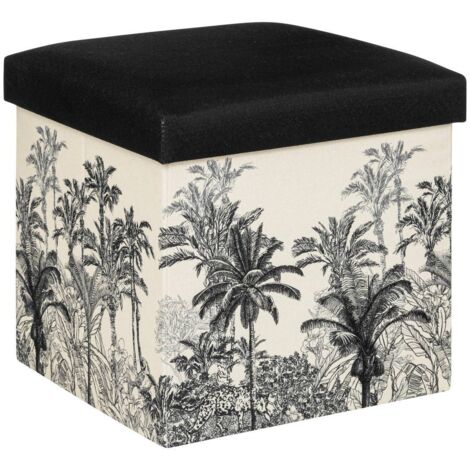 Puff plegable Benicio madera - blanco y negro - Atmosphera créateur d'intérieur
