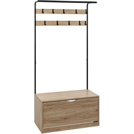 Perchero Entrada Mueble Zapatero Jano Color Roble 80x175 cm (1/6)