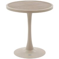 Mesa de jardín bistro Ovialon con madera de arcilla y efecto lino en aluminio - Hespéride