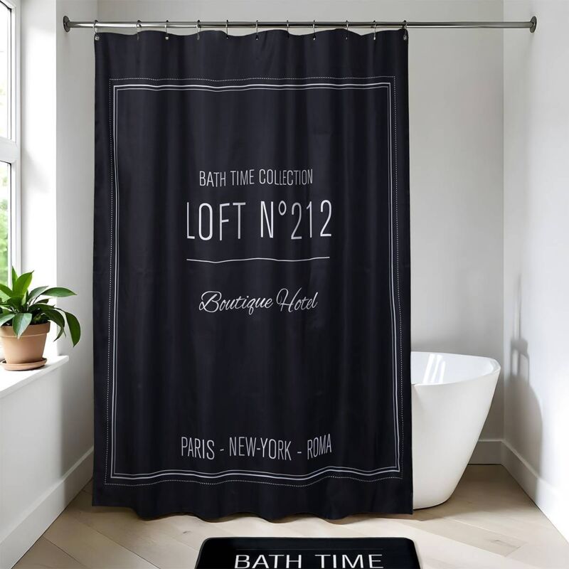 Mr & Mrs Duschvorhang-Set – 180x180 Cm, Schwarz/Weiß, Mit 12 Haken, Für Paare
