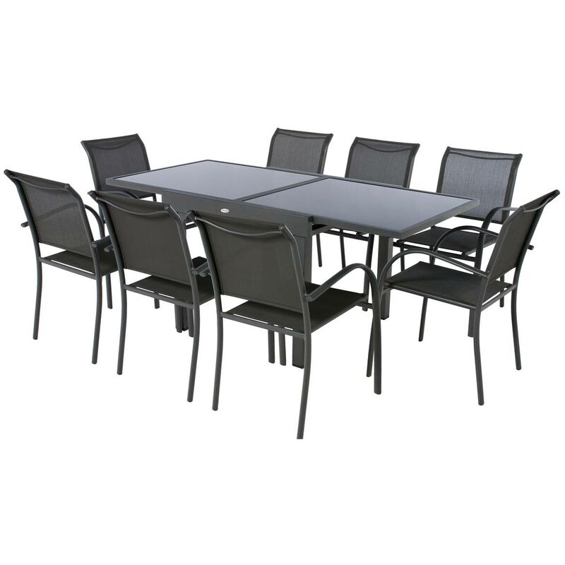 Hespéride Piazza Gartentisch – Ausziehbar 90-180 Cm, Epoxid-Aluminium, Lehmfarbe, 8 Plätze