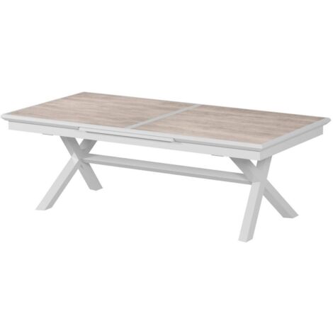 Hespéride Piazza Gartentisch – Ausziehbar 90-180 Cm, Epoxid-Aluminium, Lehmfarbe, 8 Plätze