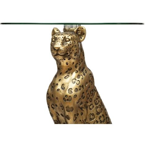 Kaffeetisch Leopard Harz & gehärtetes Glas - gold - D.40 cm - Atmosphera créateur d'intérieur