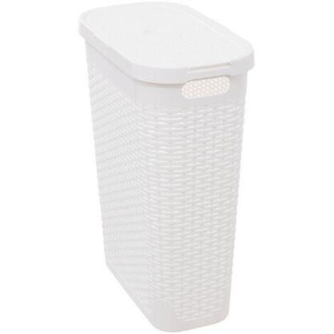 Schmaler Wäschekorb 40 l, aus synthetischem Rattan, weiß