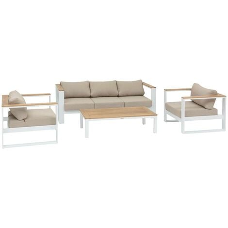 LoungeGarnitur für den Garten EMPERIA Weiß & Akazie 5 Plätze