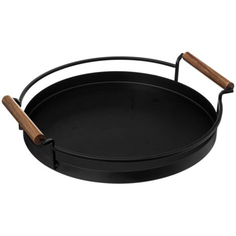 Servierbrett rund schwarz, Griffe aus Akazienholz, Ø 36 cm
