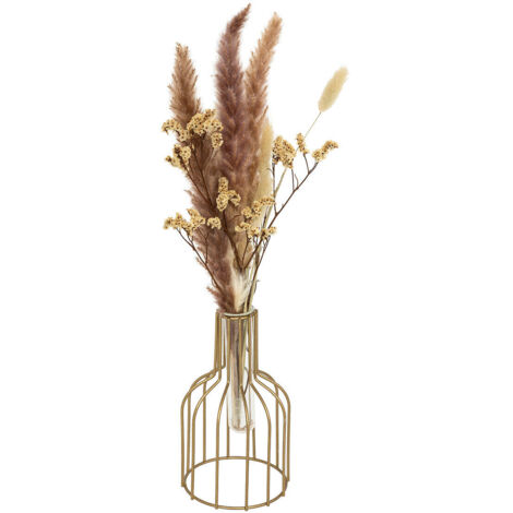 Arrangement Trockenblumen Herbst Metall goldfarben Rosa H40cm - Atmosphera créateur d'intérieur