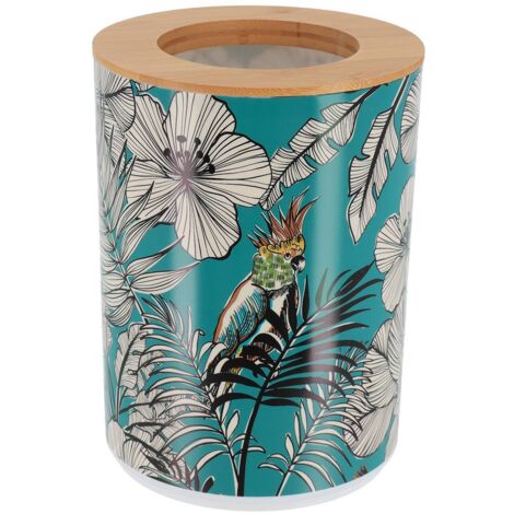Bedruckter pp abfalleimer mit bambusdeckel 5l - jungle fever blau - Tendance