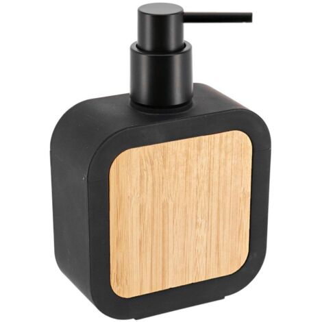 Quadratischer seifenspender aus rubber + abs und bambus 350 ml - schwarz - Tendance