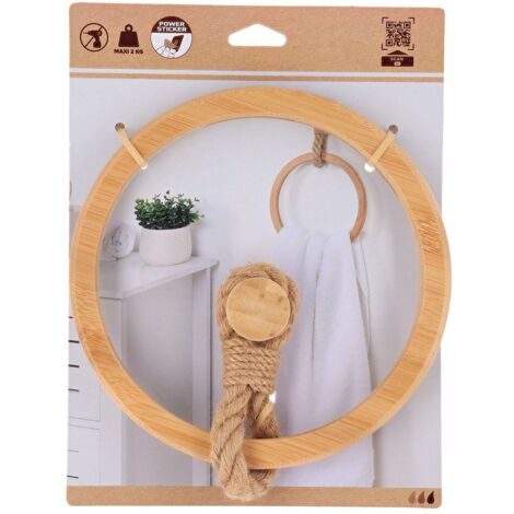 Handtuchhalter aus bambus + seil auf sticker - natürlich - Tendance
