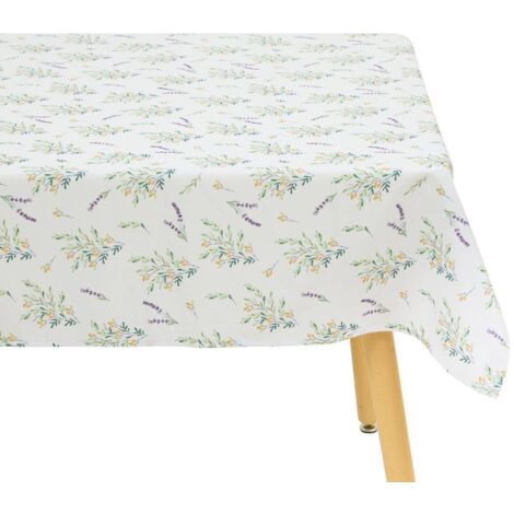 Tischdecke Garrigue 240x140cm weiß mit Pflanzen bedruckt - Atmosphera créateur d'intérieur