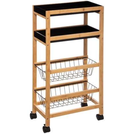 Küchenwagen aus Bambus, 2 Körbe, ausnehmbare Tabletts (1/5)
