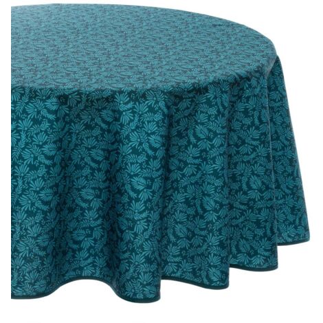 Fleckenabweisende Tischdecke Feuilles - blaugrün - D180 cm