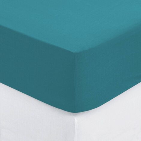 Spannbettlaken aus Baumwolle - blaugrün - überzugshöhe H. 30 cm - 160x200 cm