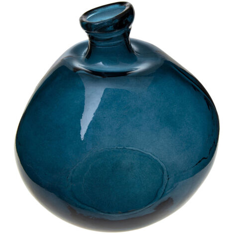 Vase Dame Jeanne - recyceltes Glas - sturmblau D 33 cm