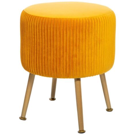 Hocker Solaro senffarben aus plissiertem Samt