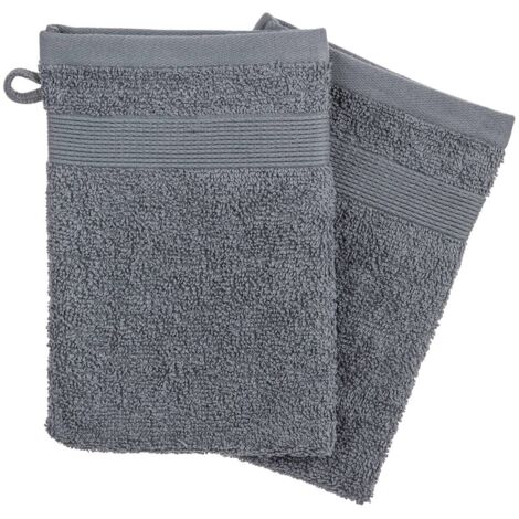 2er-Set Waschhandschuhe - Baumwolle 450 g/m² - anthrazitgrau 15 × 21 cm