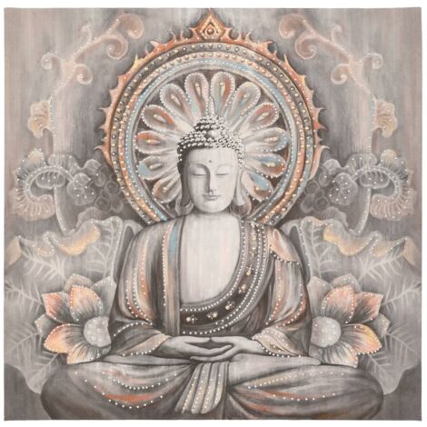 Bedruckte Leinwand Bouddha Holz und Metall - 58x78 cm - Atmosphera créateur d'intérieur