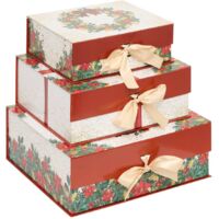 Set aus 3 rechteckigen Geschenkboxen mit rot-weißer Dream-Krone bedruckt - Feeric lights & christmas