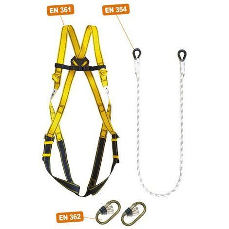HARNAIS ANTICHUTE 2 points DANCRAGE: KIT complet CE protection personnelle anti-chute corde de sécurité sac voyage mousquetons de fixation 
