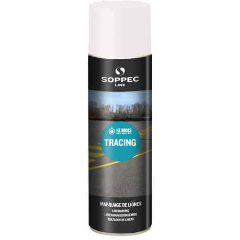 Soppec – Peinture de traçage de lignes 500ml blanc – Pour marquage sur béton, asphalte, bois et métal – Séchage rapide 15-20 min