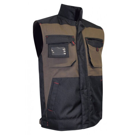 LMA – Bodywarmer de travail bicolore taupe/noir – Taille L – Tissu robuste 60% coton 40% polyester – Col montant – Renfort Oxford 900D