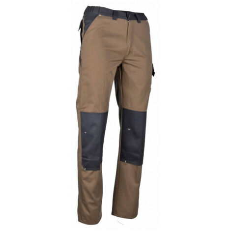 Pantalon bicolore châtaigne/gris avec poches genouillères – Ceinture élastiquée – Résistant 280 g/m² – Pour professionnels – Lebeurre (1/4)