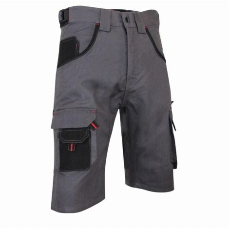 LMA – Bermuda multipoches bicolore gris noir 46 – Tissu croisé 60% coton 40% polyester – Empiècements Oxford imperméable – Ceinture resserrable