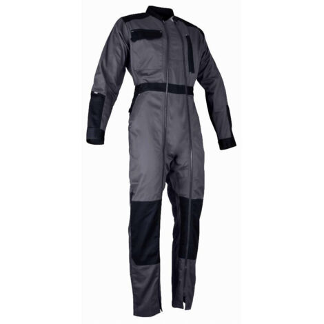 LMA – Combinaison de protection double zip 60% coton 40% polyester – Gris sombre / Noir – Poches pratiques et renforts aux genoux