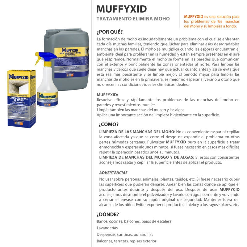 Faren MUFFYXID, Limpiador de Moho de Acción Rápida, Eliminación Eficaz de  Hongos y Algas, Higienizante Potente, 500 ml (500ml X 2)