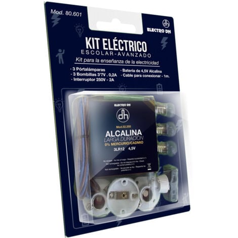 Kit Electrico Escolar (Pila, bombilla, portalamparas, interruptor y cable)