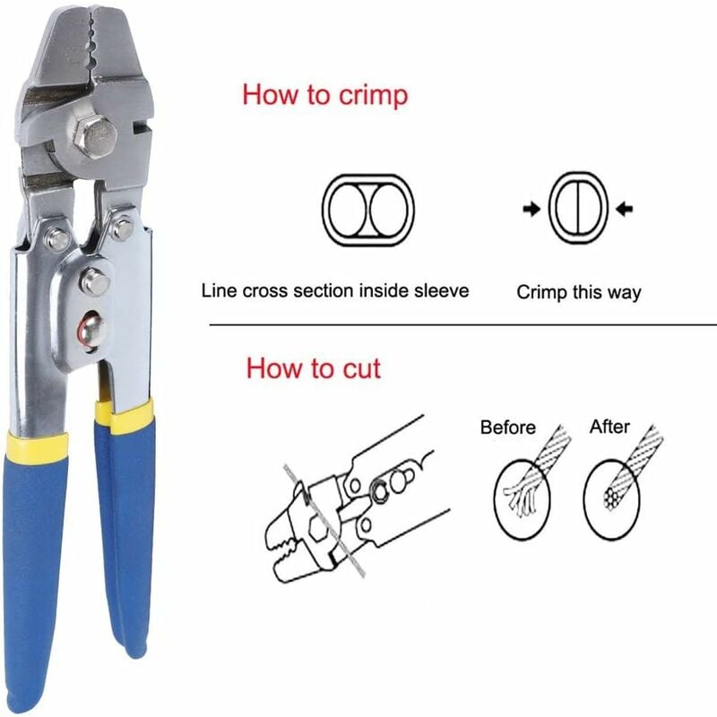 Wire Rope Crimper for Crimping Fishing Lines up to 2.2mm Crimping Tools,  Dechengbao Heavy Duty Stainless Steel Wire Rope Crimping Tool