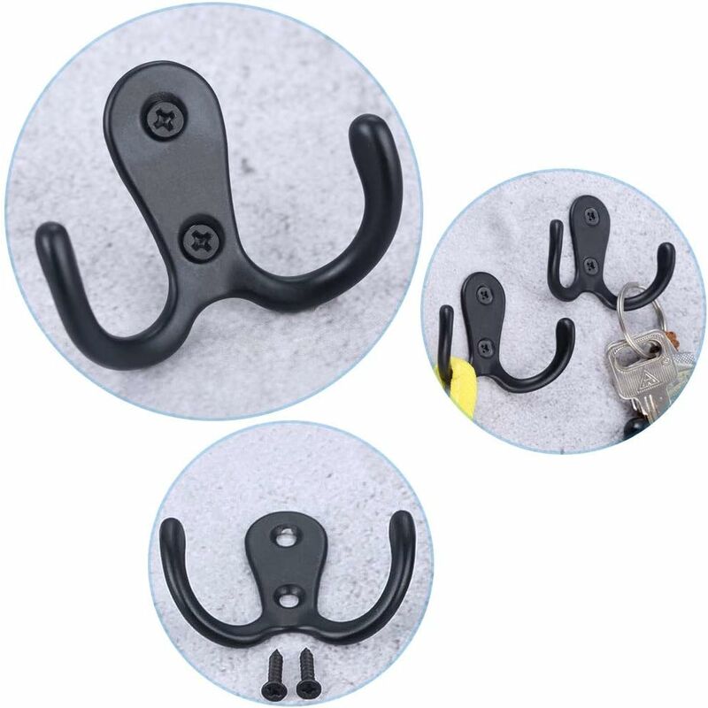 10 PCS Black Zinc Alloy Double Coat Hook Classic Antique