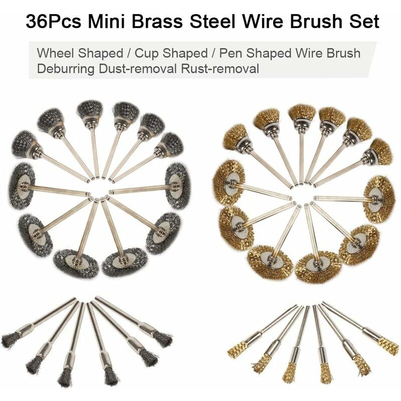 20Pcs 25mm Rotary Tool Brass Wheel Wire Brush Set - Fits Dremel ,1/8 Shank  ,Clean, Polishing , Prep