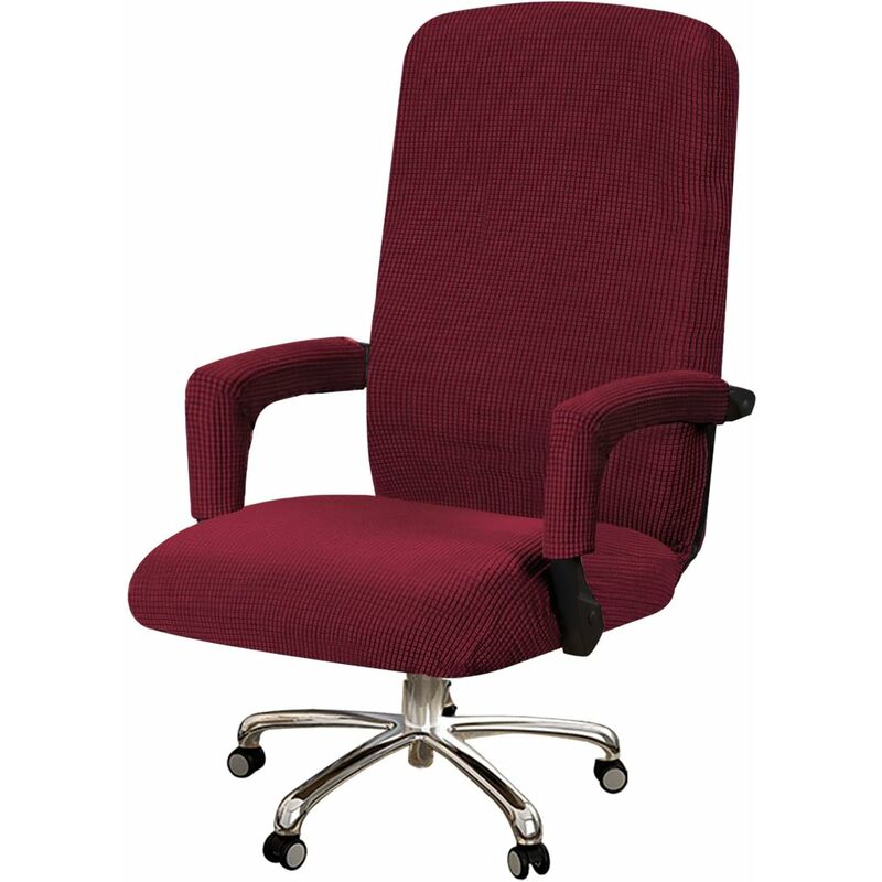 High Stretch Office Chair Cover Spandex Chair Cover for Office Chair  Computer Office Chair Covers High Back, Feature Checked Jacquard Fabric  Modern Simplism Style (Large, Burgundy Red)