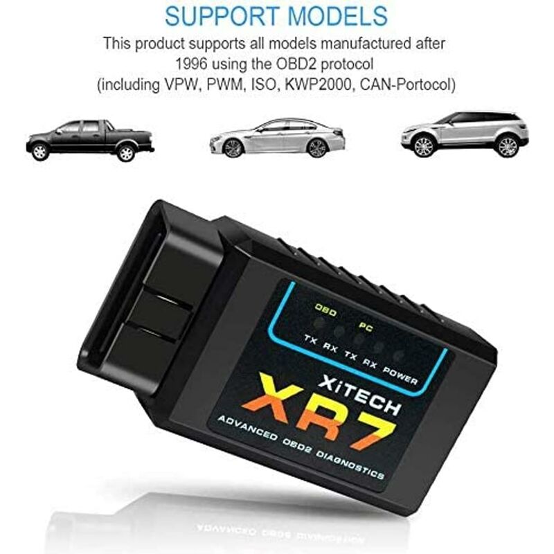 OBD2 Bluetooth Adapter, OBD Diagnostic Device ELM327 Car OBD II Code Scanner  Compatible only with Android and Windows OBD2 / EOBD CAN devices to read  and clear fault codes and battery tests