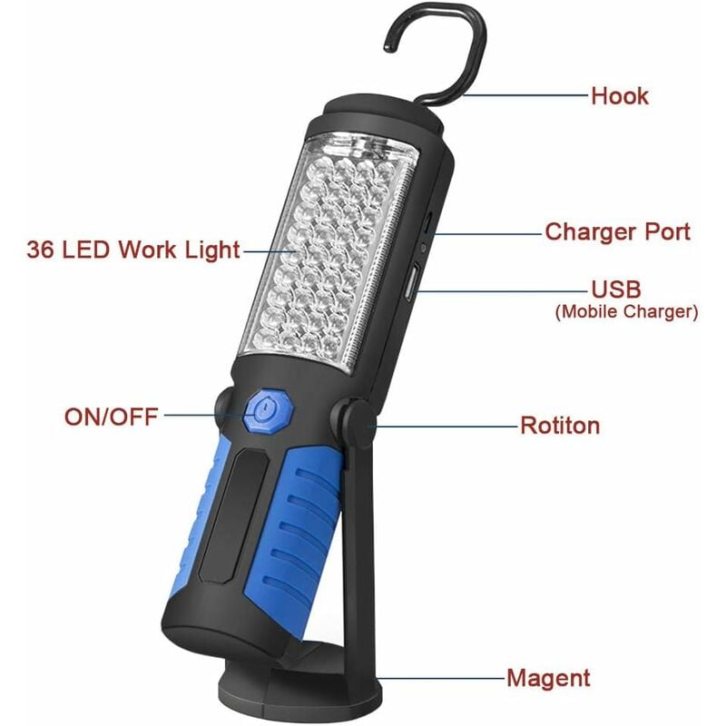 Powerful Rechargeable Work Light, Led Work Light Workshop Light With  Magnetic Base, Torch Light With Ipx6 Waterproof, 7 Modes Mechanic Light For  Emerg